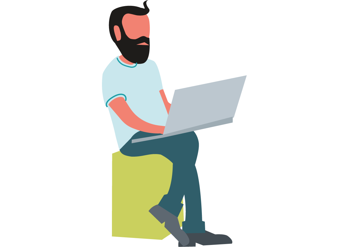 Graphic of a seated man with laptop