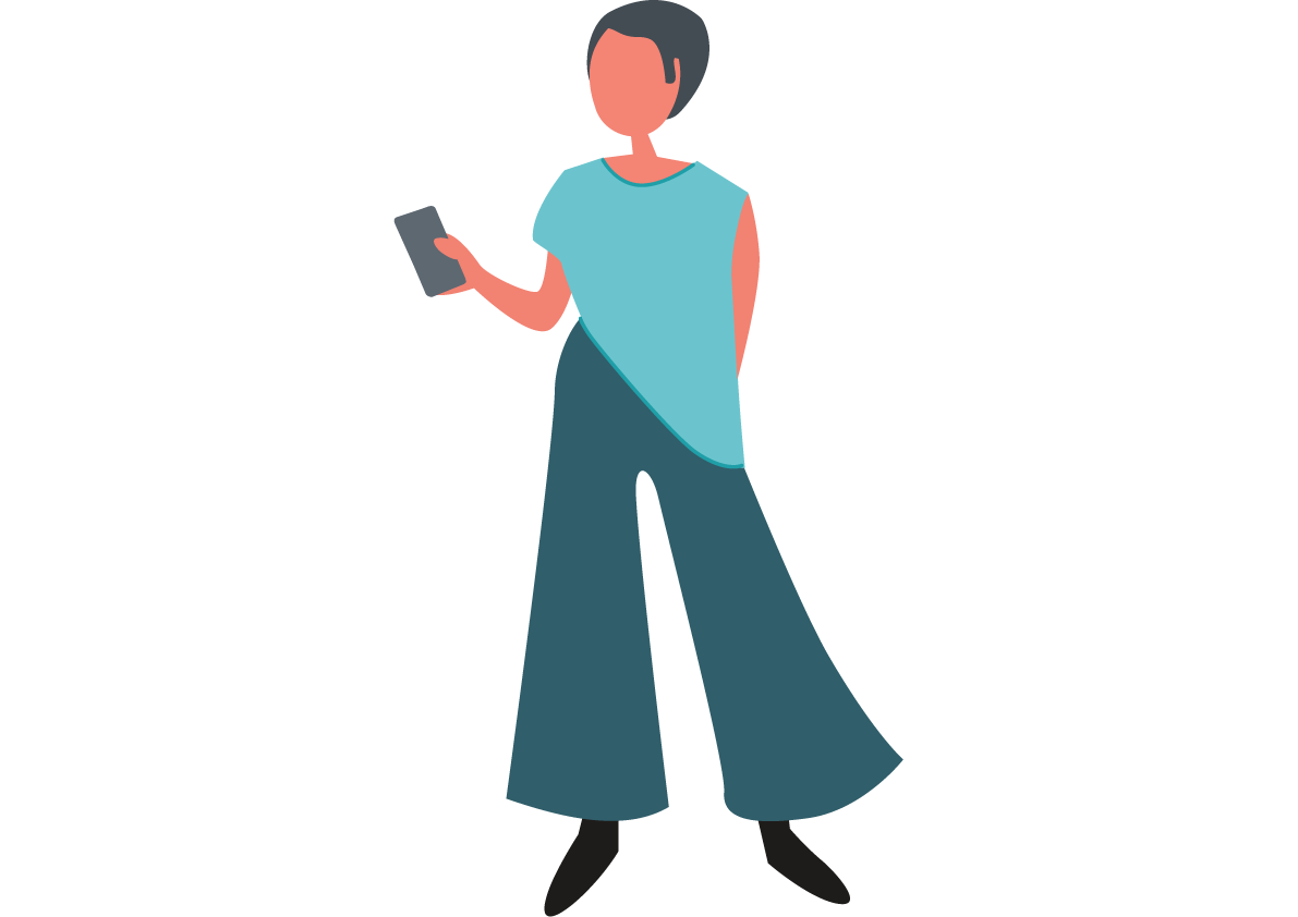 Graphic of a standing woman with mobile phone